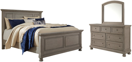 Lettner Light Gray Queen Panel Bed with Mirrored Dresser from Ashley - Luna Furniture