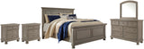 Lettner Chipped White California King Panel Bed with Mirrored Dresser and 2 Nightstands from Ashley Furniture - Luna Furniture