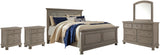 Lettner Light Gray King Panel Bed with Mirrored Dresser and 2 Nightstands from Ashley Furniture - Luna Furniture