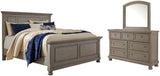 Lettner Light Gray King Panel Bed with Mirrored Dresser from Ashley Furniture - Luna Furniture