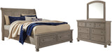 Lettner Light Gray Queen Sleigh Bed with 2 Storage Drawers with Mirrored Dresser from Ashley Furniture - Luna Furniture