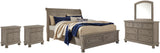 Lettner Light Gray King Sleigh Bed with 2 Storage Drawers with Mirrored Dresser and 2 Nightstands from Ashley Furniture - Luna Furniture
