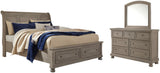 Lettner Light Gray King Sleigh Bed with 2 Storage Drawers with Mirrored Dresser from Ashley Furniture - Luna Furniture