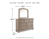Lettner King Panel Bed with Mirrored Dresser, Chest and 2 Nightstands in Light Gray from Ashley Furniture - Luna Furniture