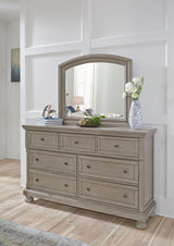 Lettner Light Gray Queen Panel Bed with Mirrored Dresser from Ashley Furniture - Luna Furniture