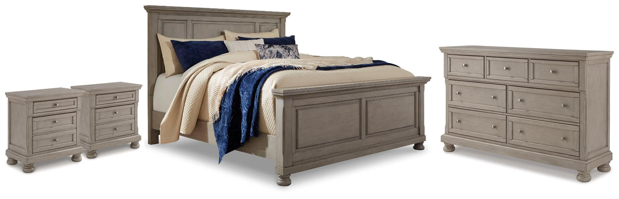 Lettner Light Gray Queen Panel Bed Dresser and 2 Nightstands from Ashley - Luna Furniture
