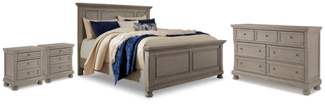 Lettner Light Gray Queen Panel Bed Dresser and 2 Nightstands from Ashley Furniture - Luna Furniture