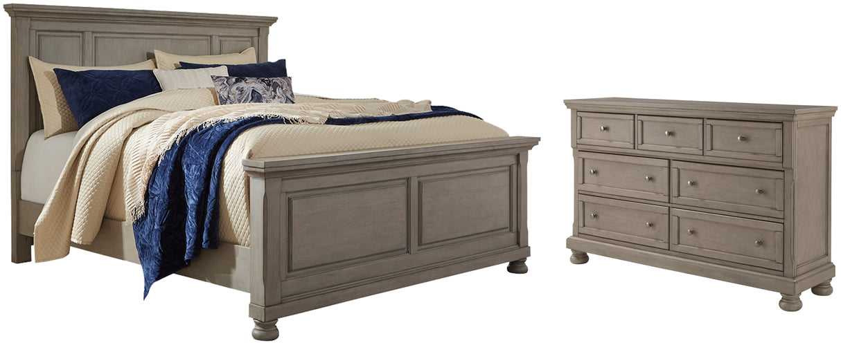 Lettner Light Gray King Panel Bed with Dresser from Ashley Furniture - Luna Furniture