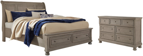 Lettner Light Gray California King Sleigh Bed with Dresser from Ashley - Luna Furniture