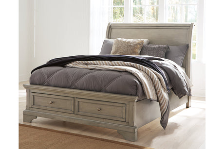 Lettner Light Gray Full Sleigh Bed with 2 Storage Drawers