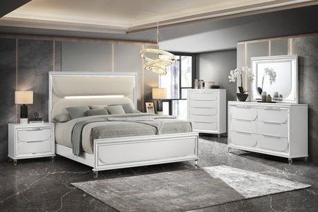 Eden White Queen Boucle Upholstered LED Panel Bed