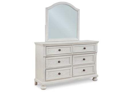 Robbinsdale King Sleigh Bed with Storage with Mirrored Dresser and 2 Nightstands in Antique White from Ashley Furniture - Luna Furniture