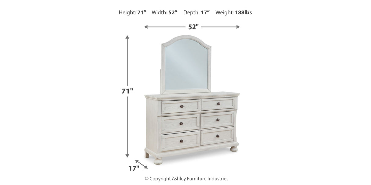 Robbinsdale Twin Sleigh Storage Bed with Mirrored Dresser and Nightstand in Antique White from Ashley Furniture - Luna Furniture