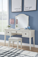 Robbinsdale Antique White Mirrored Vanity with Bench from Ashley - Luna Furniture