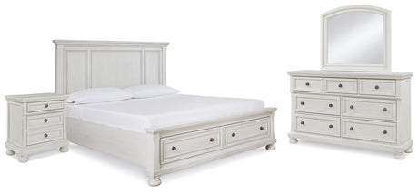 Robbinsdale Antique White Queen Storage Bed, Dresser, Mirror and Nightstand from Ashley - Luna Furniture