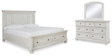Robbinsdale Antique White King Panel Storage Bed, Dresser and Mirror from Ashley Furniture - Luna Furniture