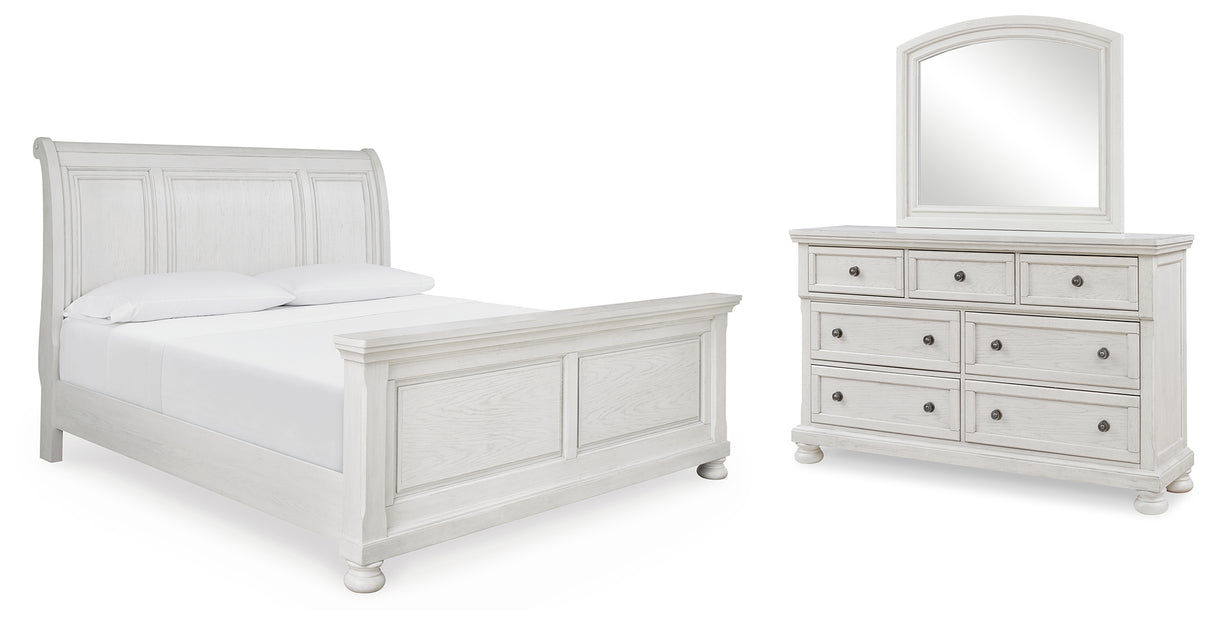 Robbinsdale Antique White King Sleigh Bed, Dresser and Mirror from Ashley Furniture - Luna Furniture