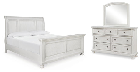 Robbinsdale Antique White King Sleigh Bed, Dresser and Mirror from Ashley - Luna Furniture