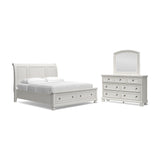 Robbinsdale California King Sleigh Bed with Storage with Mirrored Dresser in Antique White from Ashley - Luna Furniture