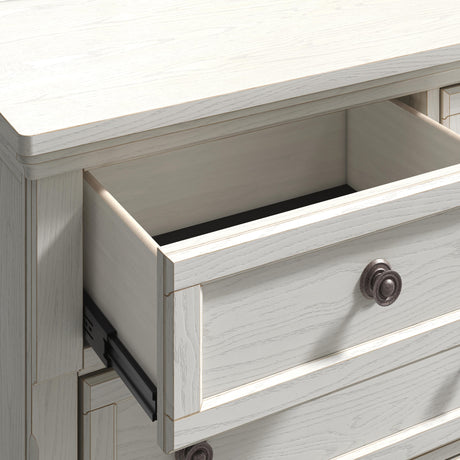 Robbinsdale California King Sleigh Bed with Storage with Mirrored Dresser in Antique White from Ashley - Luna Furniture
