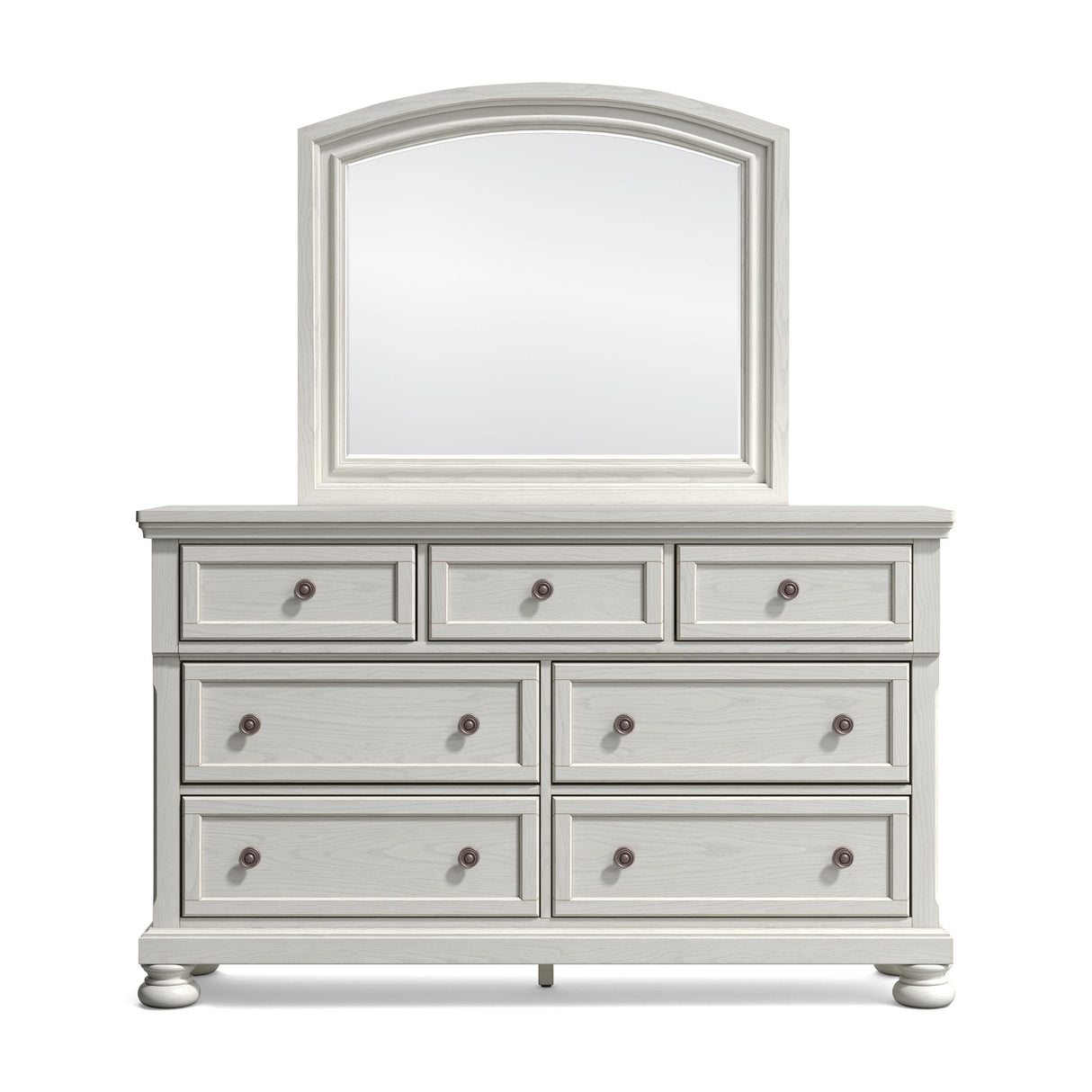 Robbinsdale California King Sleigh Bed with Storage with Mirrored Dresser in Antique White from Ashley - Luna Furniture