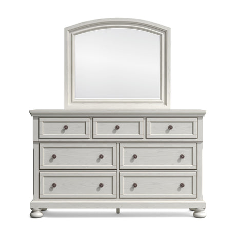 Robbinsdale California King Sleigh Bed with Storage with Mirrored Dresser in Antique White from Ashley - Luna Furniture