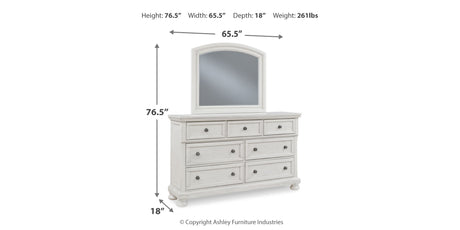 Robbinsdale Queen Panel Storage Bed with Mirrored Dresser and Chest in Antique White from Ashley Furniture - Luna Furniture