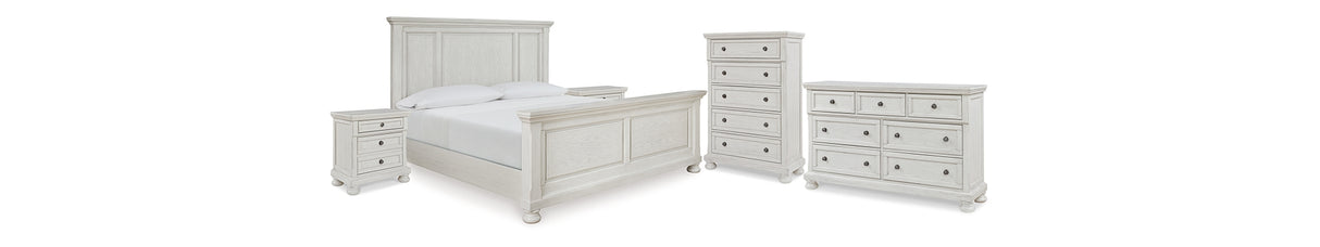Robbinsdale Antique White Queen Panel Bed, Dresser, Chest and 2 Nightstands from Ashley Furniture - Luna Furniture