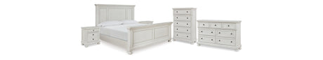 Robbinsdale Antique White Queen Panel Bed, Dresser, Chest and 2 Nightstands from Ashley - Luna Furniture