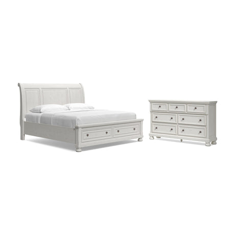 Robbinsdale California King Sleigh Bed with Storage with Dresser in Antique White from Ashley - Luna Furniture