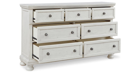Robbinsdale California King Sleigh Bed with Storage with Dresser in Antique White from Ashley Furniture - Luna Furniture