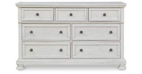 Robbinsdale Antique White King Sleigh Bed with Storage and Dresser, 2 Nightstands from Ashley - Luna Furniture