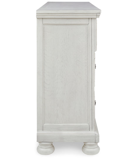 Robbinsdale California King Sleigh Bed with Storage with Dresser in Antique White from Ashley Furniture - Luna Furniture