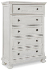 Robbinsdale Antique White King Sleigh Bed with Storage and Dresser, 2 Nightstands from Ashley - Luna Furniture