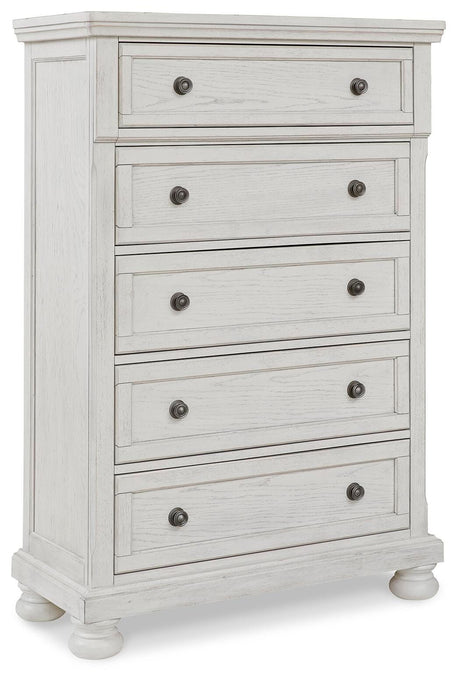 Robbinsdale Antique White King Sleigh Bed with Storage and Dresser, 2 Nightstands from Ashley - Luna Furniture