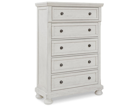 Robbinsdale Queen Panel Storage Bed with Mirrored Dresser and Chest in Antique White from Ashley Furniture - Luna Furniture