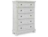 Robbinsdale Queen Sleigh Bed with Storage with Mirrored Dresser and Chest in Antique White from Ashley Furniture - Luna Furniture
