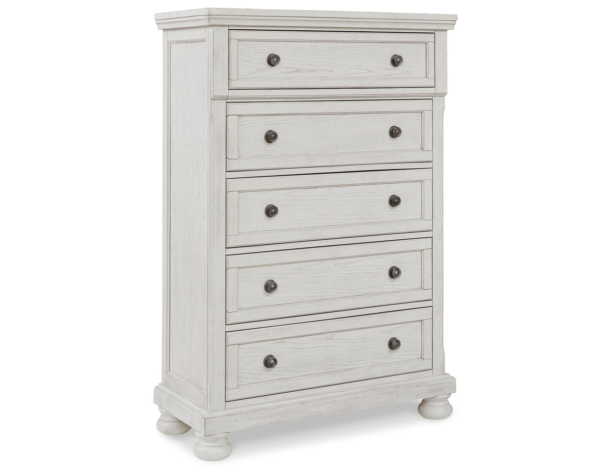 Robbinsdale California King Sleigh Bed with Storage with Mirrored Dresser and Chest in Antique White from Ashley Furniture - Luna Furniture