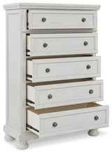 Robbinsdale Antique White King Sleigh Bed with Storage and Dresser, 2 Nightstands from Ashley - Luna Furniture
