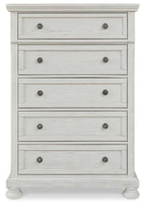 Robbinsdale Antique White King Sleigh Bed with Storage and Dresser, 2 Nightstands from Ashley - Luna Furniture
