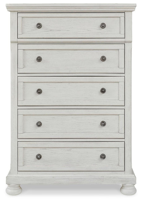 Robbinsdale Antique White King Sleigh Bed with Storage and Dresser, 2 Nightstands from Ashley - Luna Furniture