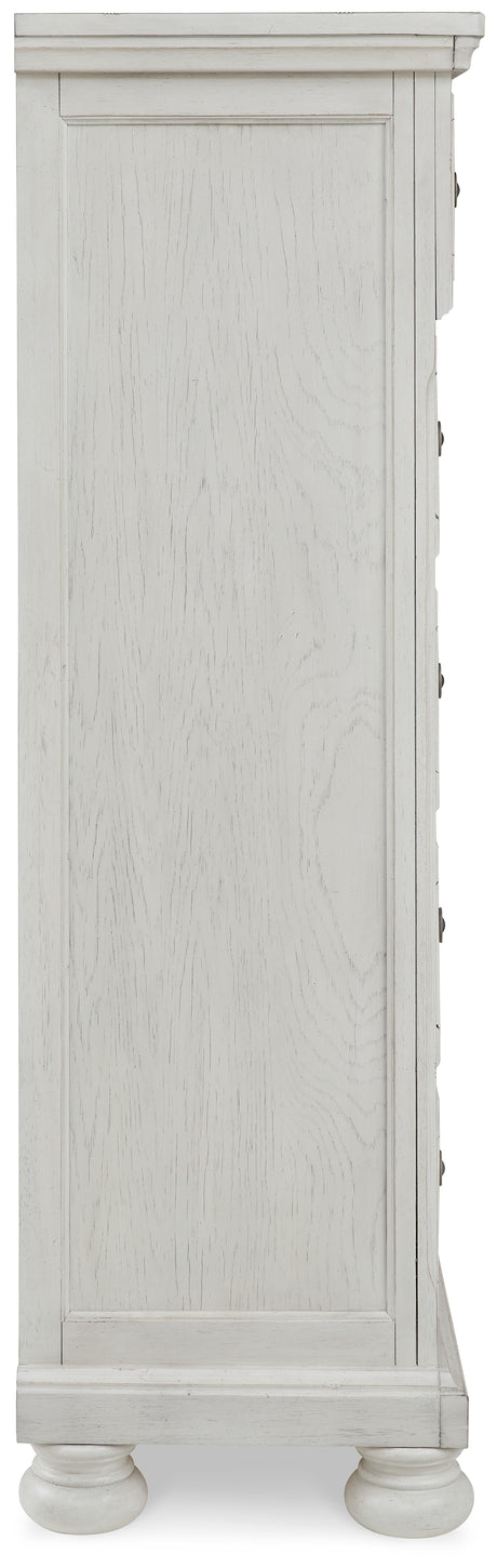 Robbinsdale King Panel Bed with Mirrored Dresser, Chest and 2 Nightstands in Antique White from Ashley - Luna Furniture