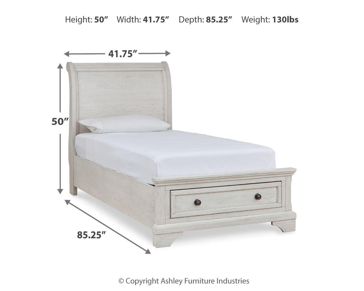 Robbinsdale Antique White Twin Sleigh Storage Platform Bed from Ashley - Luna Furniture