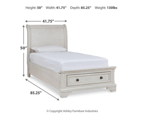 Robbinsdale Antique White Twin Sleigh Storage Platform Bed from Ashley - Luna Furniture