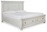 Robbinsdale Antique White King Sleigh Bed with Storage and Dresser, 2 Nightstands from Ashley - Luna Furniture