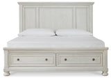 Robbinsdale Antique White King Sleigh Bed with Storage and Dresser, 2 Nightstands from Ashley - Luna Furniture