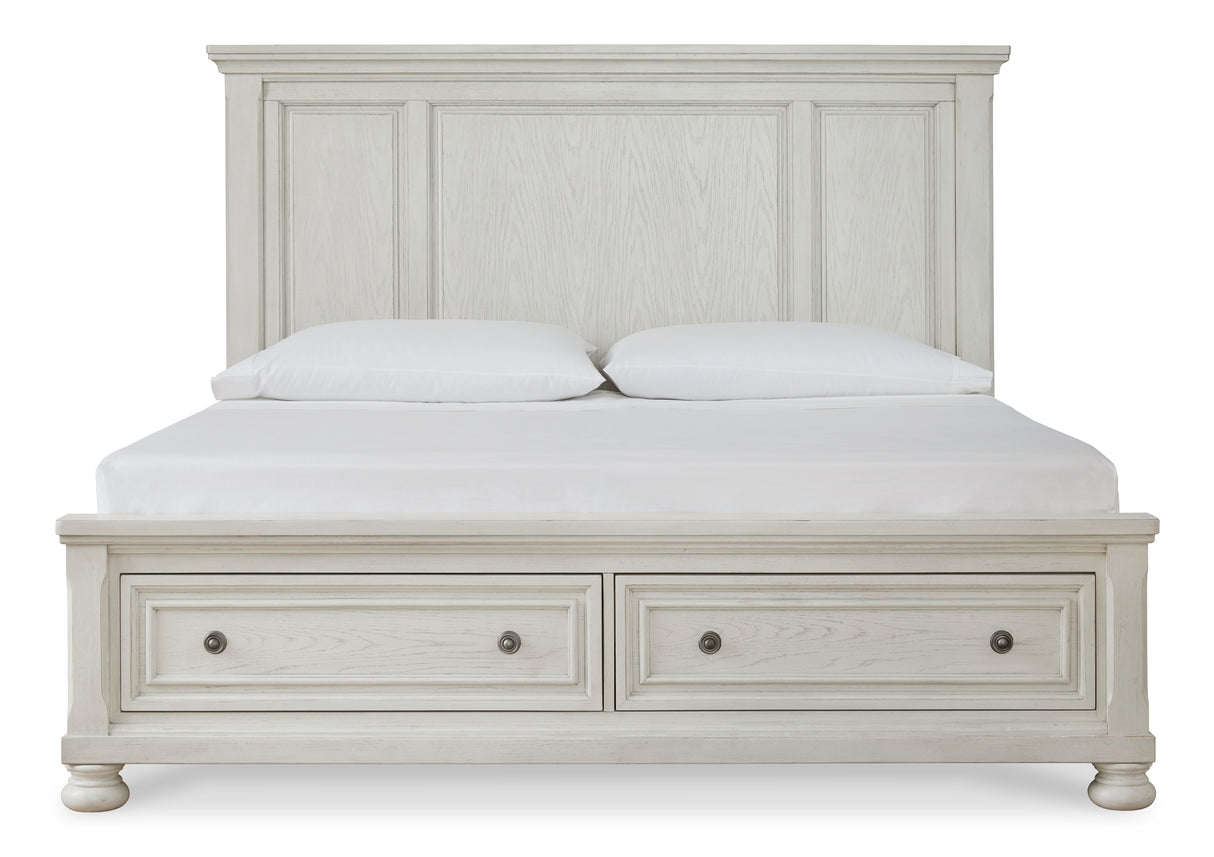 Robbinsdale Antique White Queen Storage Bed, Dresser, Mirror and Nightstand from Ashley Furniture - Luna Furniture
