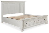 Robbinsdale Antique White King Sleigh Bed with Storage and Dresser, 2 Nightstands from Ashley - Luna Furniture