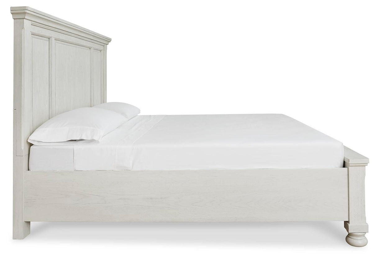 Robbinsdale Antique White King Sleigh Bed with Storage and Dresser, 2 Nightstands from Ashley - Luna Furniture