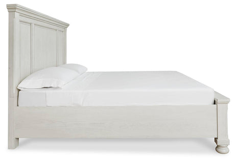 Robbinsdale Antique White King Sleigh Bed with Storage and Dresser, 2 Nightstands from Ashley - Luna Furniture